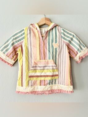 Zimmermann Kids Striped Multicolor Tassel Pullover Hoodie Top